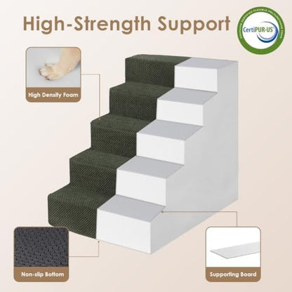 EHEYCIGA Dog Stairs for Bed 22.5" H, 5-Step Extra Wide Dog Steps - Image 4