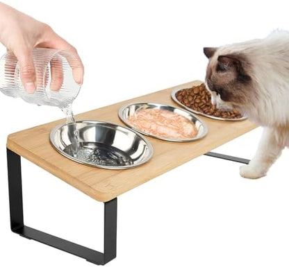 Elevated Cat Bowls with 3 Stainless Steel, 15° Tilted Raised Cat Bowl Set, for Indoor Cats for Small Cats and Puppies Pet Bowls with Stand by Unknown