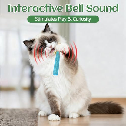 4 Pack Hand-Rolled Catnip Sticks with Chew Rope & Bell -Shaped Cat Toys for Indoor Cats and Kicker Toys, Teething Chew and Play Fun (Blue) - Image 6