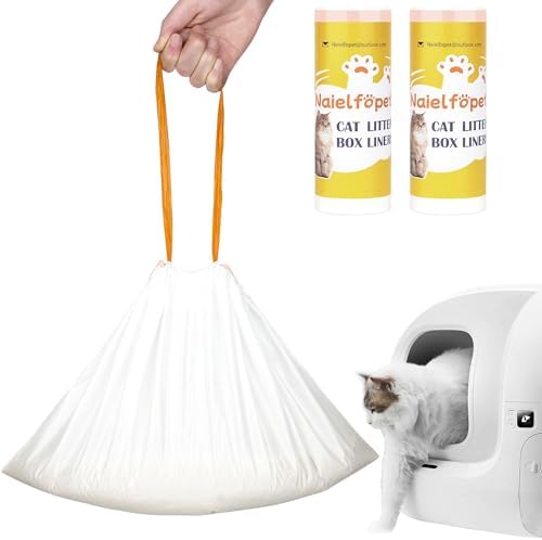 40 Count Drawstring Automatic Cat Litter Box Liner Bags, Disposable Heavy Duty Cat Litter Liners, Replaced Litter Box Bags Suit for PuraX PuraMax PuraMax2 by Naielfopet