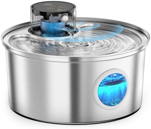 Casfuy PWL-003 Smart Motion Sensor Cordless Stainless Steel Dog & Cat Water Fountain, 108-oz by casfuy