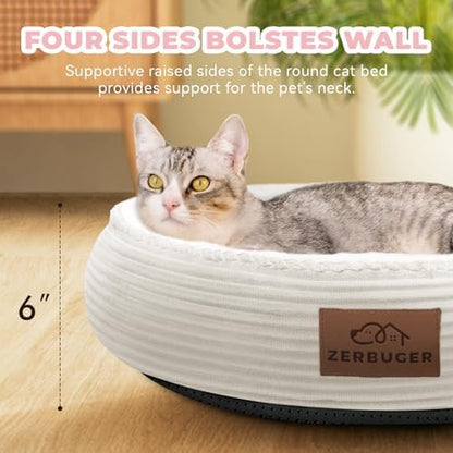 Zerbuger 20in Cream Round Dog Bed Sofa for Dogs Cats, Machine Washable - Image 4