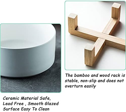 Petygooing White Ceramic Cat Dog Bowl Set with Stand,Small Dog Bowls,Pet Food and Water Dish, Anti Slip Set of 2 Cat Bowls Pet Food Bowl- Pet Dish Small Size Pet (13.5OZ/5.1 in) - Image 5