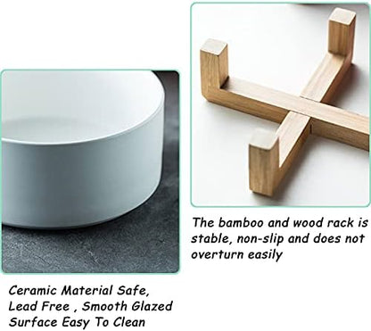 Petygooing White Ceramic Cat Dog Bowl Set with Stand,Small Dog Bowls,Pet Food and Water Dish, Anti Slip Set of 2 Cat Bowls Pet Food Bowl- Pet Dish Small Size Pet (13.5OZ/5.1 in) - Image 5
