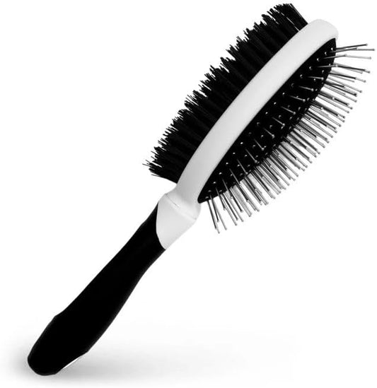 Fuller Brush 2-in-1 Double-Sided Pet Brush - Electroplated Round-Ended Steel Pins Positioned Into a Flexible Cushion on One Side & Nylon Bristles - Remove Shedding - Tool For Grooming Dogs & Cats by FullerBrush