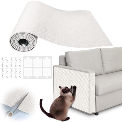 Cat Scratch Furniture Protector - 78.7" x 13.8" Trimmable Self-Adhesive Cats Claws Scratch Pads, DIY Cat Climbing Couch Protector for Scratch Post Cat Tree Replacement Indoor (Cream White) by Inchoco