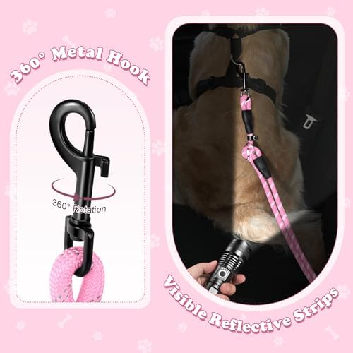 Pawaboo Dog Seatbelt for Car, Reflective Rope with Heavy Duty Buckle, Pink - Image 4