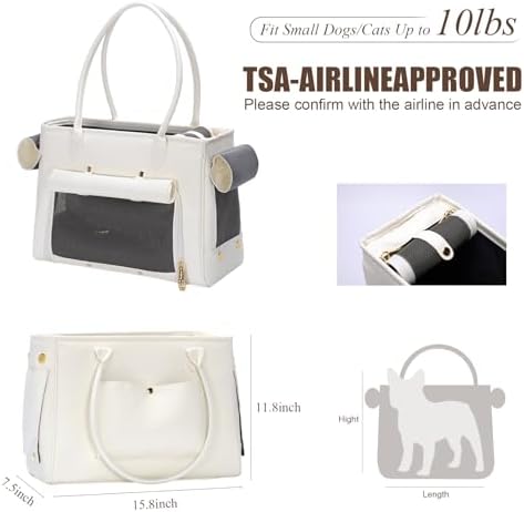 Fashion Pet Carrier Purse for Small Cat and Dog, Luxury Pu Soft-Sided Tote Bag with Large Pockets for Dogs and Puppies (White, 15.8" L x 7.5" W x 11.8" H) - Image 2