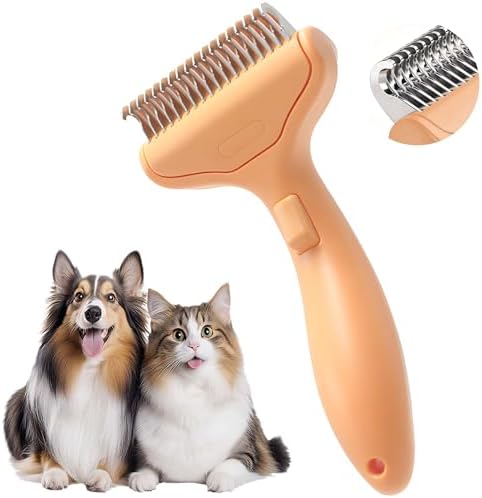 Dematting Comb and Deshedding Brush for Double-Coated Dogs and Cats,Undercoat Rake Pet Brush for long haired and Matted Fur Pets,Grooming Tool for Kitten, Puppy and Rabbit (Orange) by Unknown