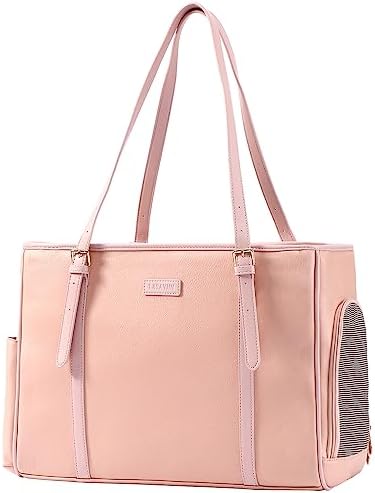 Lasaviin Fashion Dog Purse Pet Carrier Leather Bag for Small Dogs Cats Puppy, Portable Tote Bag Airline Approved Soft-Sided Carriers (Pink) by StylishConfidentElegant