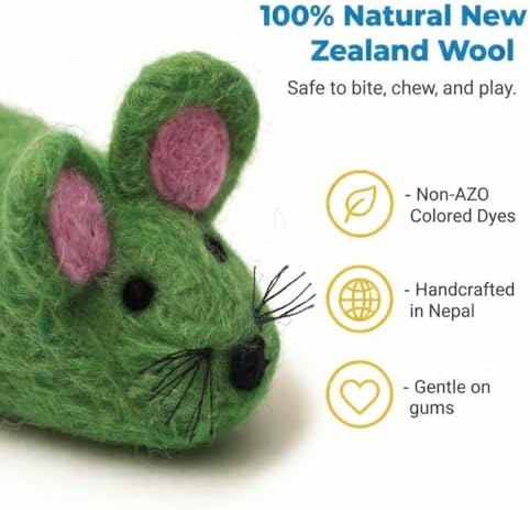 Glaciart One Felt Mouse Cat Toy – Soft Fuzzy Enrichment 100% Natural Wool - Interactive Catnip Play Cat Toy Set - Safe for Pets, Non-AZO Colored Dyes - 100” Long - Image 4