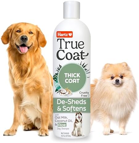 True Coat Thick Coat Dog Shampoo, 5 in 1 De‑Sheds & Softens with Oat Milk, Coconut Oil & Aloe, 16 oz by Hartz