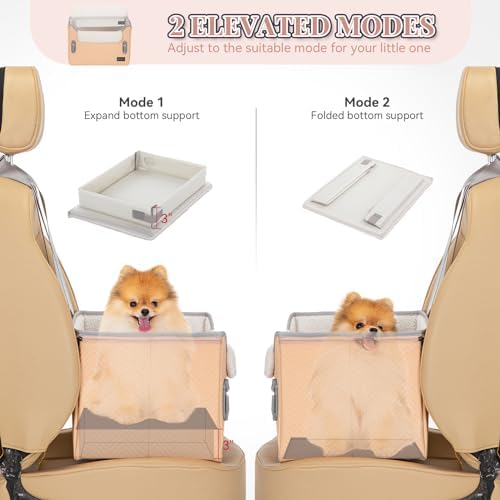 PETSFIT Cat Car Seat, Waterproof PU Leather Dog Booster Car Seat with Patent Safe Buckles, Clip-On Leash, Pet Travel Carrier Bed for Small Pets Up to 25lbs (Orange) - Image 4