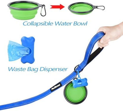 PetBonus Double Dog Leash, No Tangle Dual Leash, Reflective Walking Training Lead, 4 Comfortable Padded Handles for 2 Dogs with Collapsible Bowl and Waste Bags (Blue, Large) - Image 6