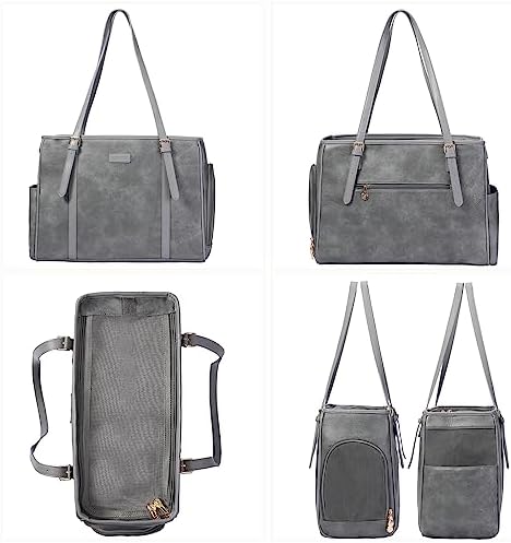 Lasaviin Fashion Dog Purse Pet Carrier Leather Bag for Small Dogs Cats Puppy, Portable Tote Bag Airline Approved Soft-Sided Carriers (Grey) - Image 3