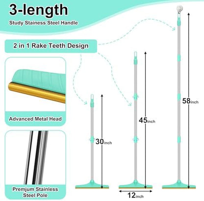 58" Adjustable Long Handle Carpet Rake - Carpet Rake for Pet Hair Removal,Reusable Pet Hair Removal Tool, Cat Dog Hairs Carpet Broom Rakes - Image 2