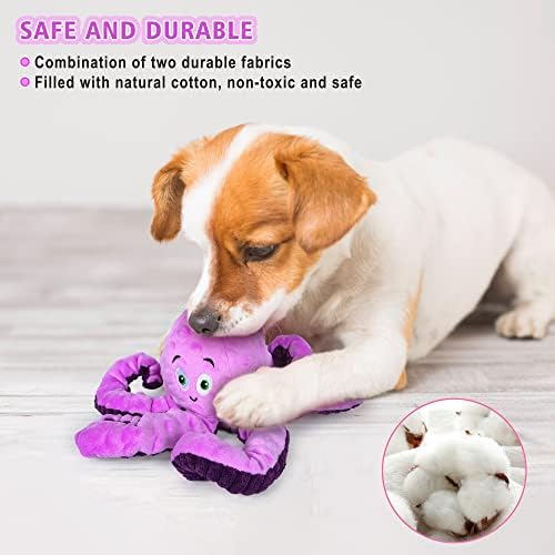 BUYPOW Dog Squeaky Toys Octopus - Tough Plush Large Medium & Small Dog Toys - Stuffed Animals Puppy Toys - Funny Cute Dog Toy for Dog Birthday Presents (Octopus Purple) - Image 4