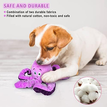 BUYPOW Dog Squeaky Toys Octopus - Tough Plush Large Medium & Small Dog Toys - Stuffed Animals Puppy Toys - Funny Cute Dog Toy for Dog Birthday Presents (Octopus Purple) - Image 4
