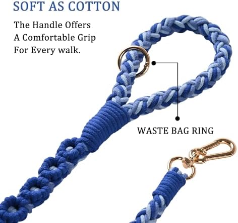 Double Dog Leash – Tangle-Free Dual Leash with 360° Swivel, Shock Absorbing Bungee, Reflective Stitching & Hand-Braided Main Rope (Supports Up to 440 lbs, Blue) - Image 4