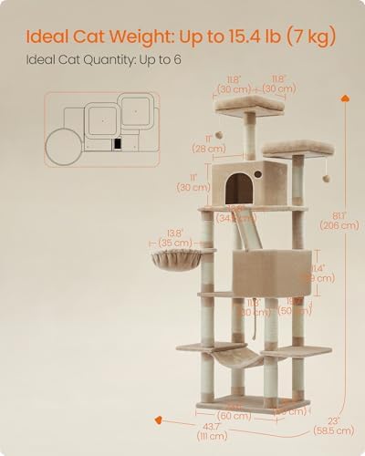 Feandrea Cat Tree, 81.1-in Large Cat Tower, Multi-Level Condo, Camel Brown - Image 5