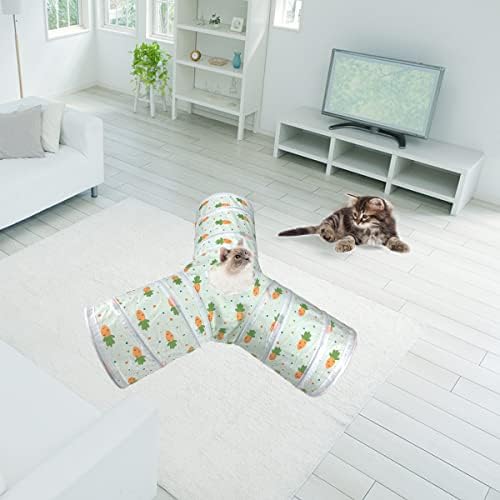 Bunny Rabbit Tunnels Rabbit Cat 3 Way Collapsible Tunnel with Cute Carrot Patterns Small Pet Hideout Activity Tunnel Tube Toy for Bunny Kitten Cat Dwarf Guinea Pig Y Shape - Image 7