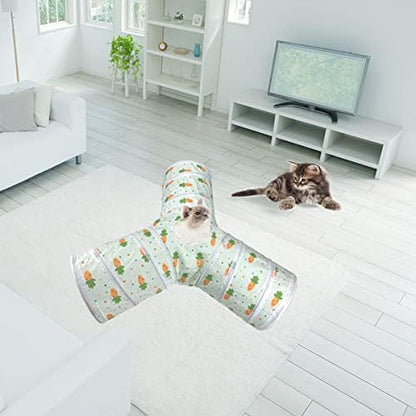 Bunny Rabbit Tunnels Rabbit Cat 3 Way Collapsible Tunnel with Cute Carrot Patterns Small Pet Hideout Activity Tunnel Tube Toy for Bunny Kitten Cat Dwarf Guinea Pig Y Shape - Image 7