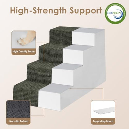 EHEYCIGA Dog Stairs for Bed 18" H, 4-Step Extra Wide Dog Steps - Image 4