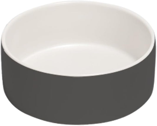 SPUNKYJUNKY 13.5OZ Ceramic Dog and Cat Bowl, Modern Cute Weighted Food Water Bowl for Replacement White-Grey (1 Pack)