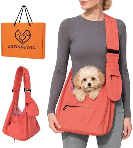 Dog Sling Carrier for Small Dogs and Cats up to 9 lbs, Adjustable Dog Carrier Sling for Puppies, Hands-Free Pet Sling, Breathable Cat Sling Carrier, Machine Washable (Sunset Pink) by Unknown