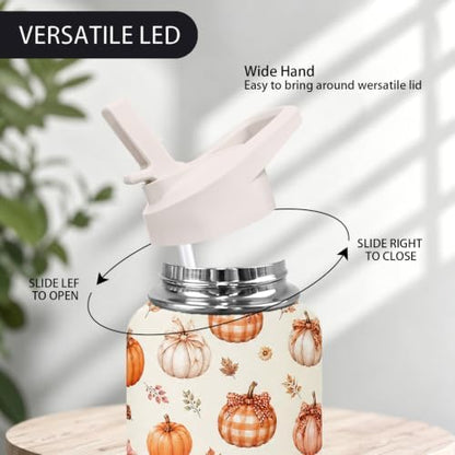 32 oz Fall Pumpkin Bow Insulated Water Bottle with Straw Lid, Stainless Steel Vacuum Leak Proof Flip Top Sports Water Bottle, Autumn Reusable Travel Mug for Gym Hiking, Fall Decor Gift for Women Girls - Image 4