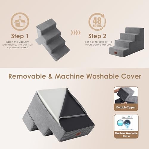 EHEYCIGA Dog Stairs for Bed 20" H, 4-Step Extra Wide Dog Steps, Grey - Image 7