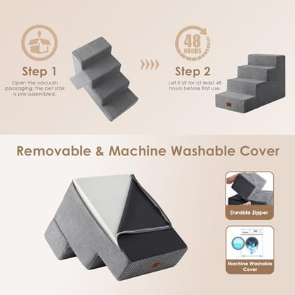 EHEYCIGA Dog Stairs for Bed 20" H, 4-Step Extra Wide Dog Steps, Grey - Image 7