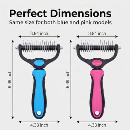 2-in-1 Deshedding Dog Brush for Shedding, Undercoat Rake for Dogs with Long or Short Hair, Furminator for Cats Alternative, Pet Pro Grooming Tool Kit Blue & Pink, Dog Brush for Short Haired Dogs Too - Image 5