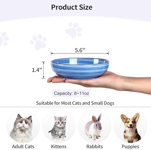 Selamica 5.6 Inch Ceramic Cat Bowls Set of 4, Gradient Blue - Image 3