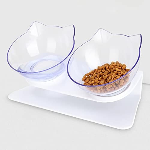 Leo's Paw Anti-Vomiting Orthopedic Cat Bowl Elevated 15° Tilted Cat Food and Water Bowls for Better Digestion Raised Stand with Non-Slip Bottom Detachable Feeding Bowl (Double Clear) by LeosPaw