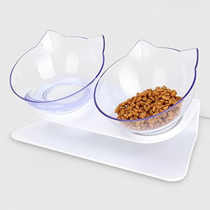 Leo's Paw Anti-Vomiting Orthopedic Cat Bowl Elevated 15° Tilted Cat Food and Water Bowls for Better Digestion Raised Stand with Non-Slip Bottom Detachable Feeding Bowl (Double Clear) by LeosPaw