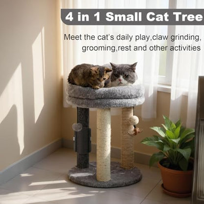 MECOOL 4in1 Small Cat Tree,Scratching Post with Tower Soft Bed, Sisal Carpet Jute Posts with Three Hanging Ball Toys and Massage Brush for Indoor Cats and Kittens - Image 2
