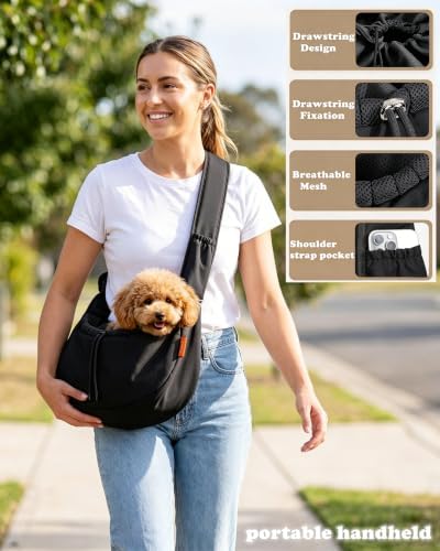 Pet Sling Carrier for Small Dogs & Cats up to 15 lbs,Puppy Carrier Purse with Storage Pocket,Hands-Free Pet Carrier Bag for Travel,Adjustable Shoulder Strap,Machine Washable - Image 4