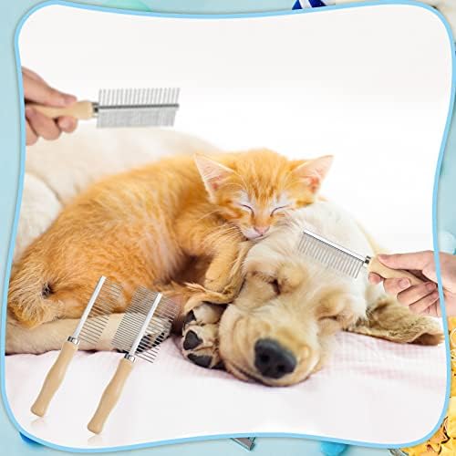 2 Pcs Pet Grooming Combs, Double Side Metal with Wooden Handle - Image 5