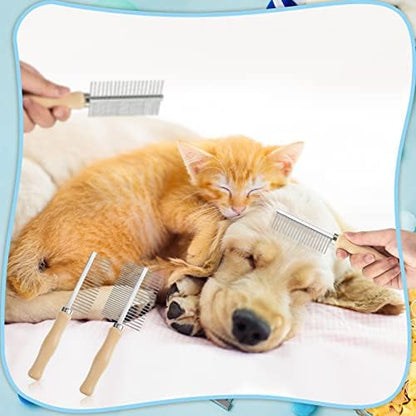2 Pcs Pet Grooming Combs, Double Side Metal with Wooden Handle - Image 5