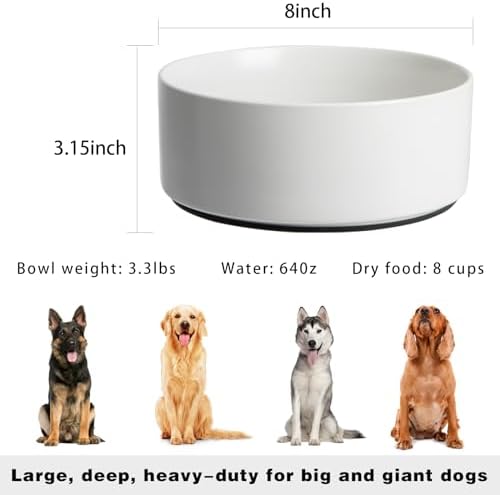 Large Dog Bowls, Non Slip Heavy Ceramic Dog Food and Water Bowl with Silicone Base, 8" Pet Feeding Bowl for Small, Medium, and Big Dogs (White, 8 Inches) - Image 2