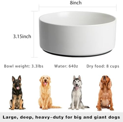 Large Dog Bowls, Non Slip Heavy Ceramic Dog Food and Water Bowl with Silicone Base, 8" Pet Feeding Bowl for Small, Medium, and Big Dogs (White, 8 Inches) - Image 2