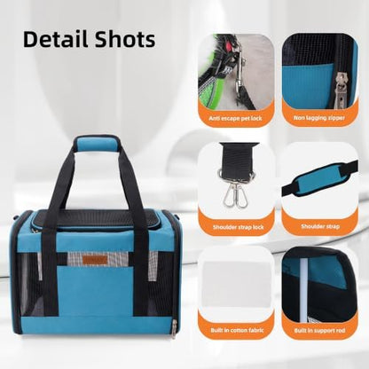 YUNIQUE Soft-Sided Cat & Dog Carrier for Pets Up to 15 Lbs, Airline Approved Collapsible Travel Puppy Carrier with Lightweight Fabric Design (Blue) - Image 5