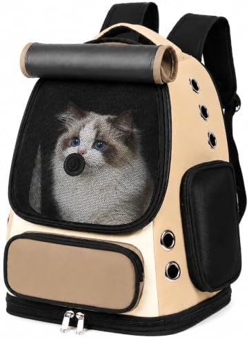 Cat Backpack Carrier, TSA Airline Approved Pet Travel Bag for Small Medium Dogs, Ventilated Hiking Camping Backpack for Cats, Kitten and Puppy up to 18 lbs, Khaki Mesh by GixDix