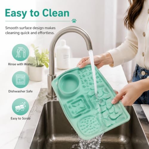 Silicone Dog Slow Feeder Lick Mat with Suction Cups, Multi-Puzzle Partition Pet Snuffle Feeding Tray for Puppy Cat Slow Eating Boredom Relief Training (Mint Green) - Image 6