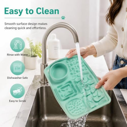 Silicone Dog Slow Feeder Lick Mat with Suction Cups, Multi-Puzzle Partition Pet Snuffle Feeding Tray for Puppy Cat Slow Eating Boredom Relief Training (Mint Green) - Image 6