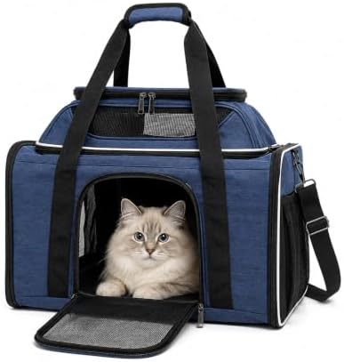 Blue Soft-Sided Pet Carrier for Large Cats & Small Dogs, Airline Approved, with Shoulder Strap & Removable Mat, Breathable Soft Mesh, Comfortable Cat Backpack Carrier by Unknown