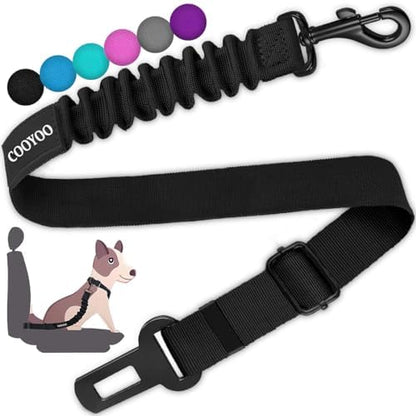 COOYOO Dog Seat Belt, Durability Retractable Dog Car Harness Adjustable Dog Seat Belt for Vehicle Nylon Pet Safety Seat Belts Heavy Duty & Elastic (1 Pack Black) by COOYOO