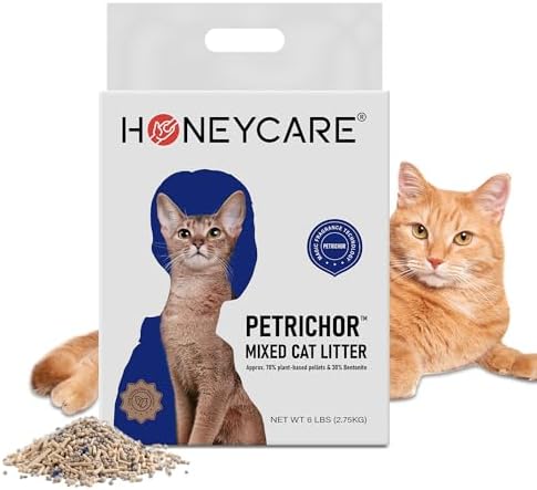 HONEY CARE Petrichor Mix Cat Litter I Tofu Cat Litter I Nature Plant-Based Pellets and Bentonite Sustainable I Low-Dust Qucik Clumping Superior Odor Control, 6 Lbs by HoneyCare