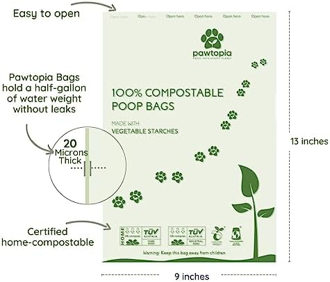 Pawtopia Biodegradable Dog Poop Bags, 60 Count, Certified Home Compostable, Leak-Proof, Easy Open - Image 3